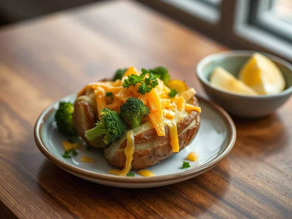 5-Ingredient Microwave Baked Potato with Broccoli and Cheese