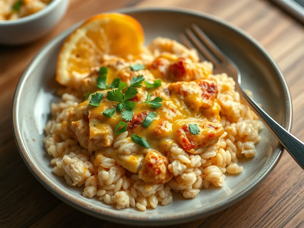 Dump-and-Bake Cheesy Chicken and Rice
