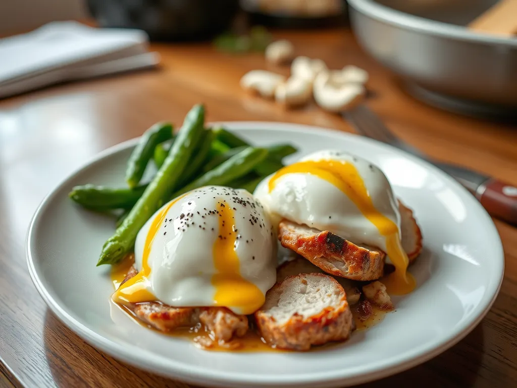 Poached Eggs with Savory Turkey & Toast