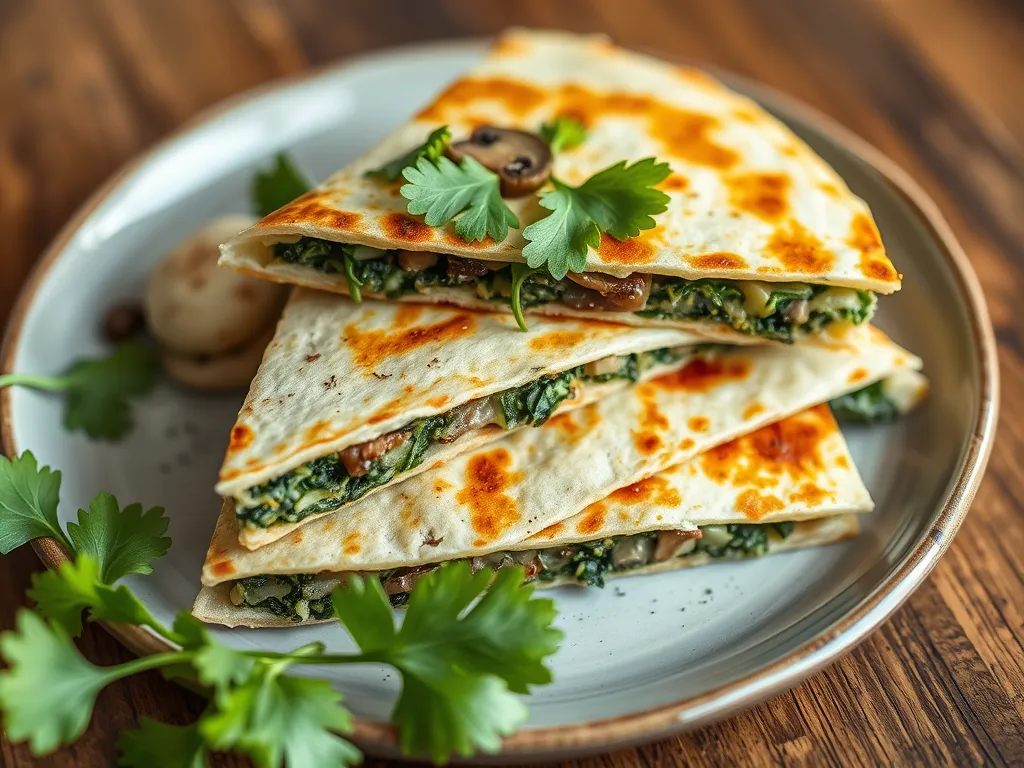 Quick One-Pan Spinach and Mushroom Quesadilla
