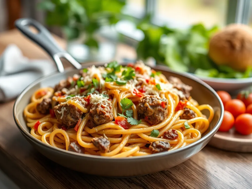 Cheesy Ground Beef Skillet Pasta